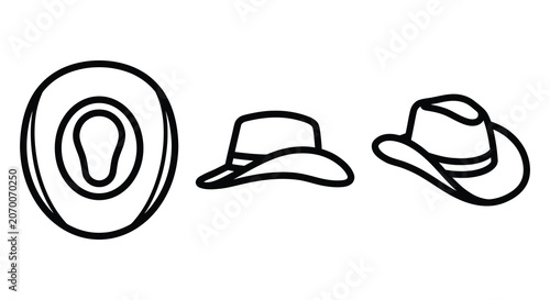 Φωτογραφία Three assorted hats depicted as black silhouettes against a white background sil