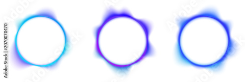 Quadro su tela Abstract liquid gradient blue circle displays neon colors, blot drops create reflective highlights