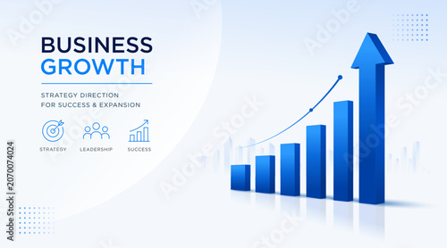 Foto Business growth vector banner arrow showcasing rising bar chart for corporate success and expansion