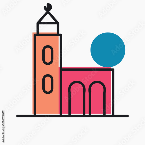 Canvastavla Abstract geometric illustration of a Moorish square minaret with asymmetrical shapes and vibrant colorful design
