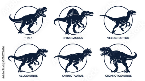 Fotografie Different types of dinosaurs icons.