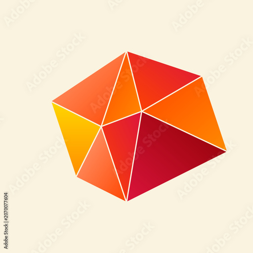 Asymmetrical geometric origami bird design featuring vibrant red orange and yellow triangles on cream background.