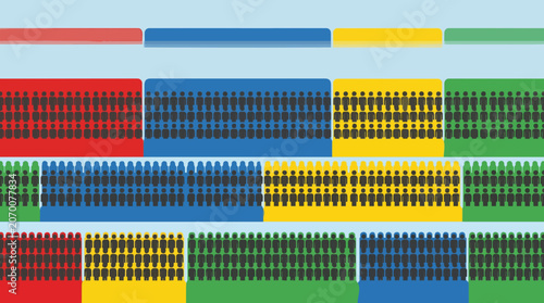 Abstract Graphical Composition Featuring Colorful Horizontal Rectangular Blocks and Patterned Dark Textural Elements