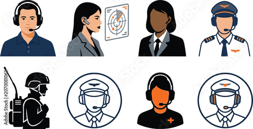 Photography Professional Communication and Service Personnel Icon Set with Customer Support