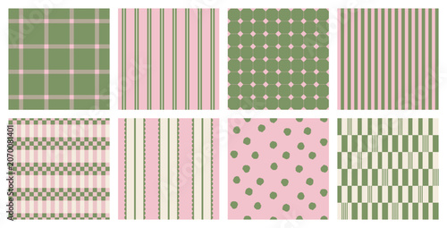 Photos Charming seamless pattern collection in sage green and blush pink featuring chec