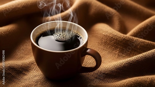 Steaming Cup of Hot Coffee on a Textured Background.