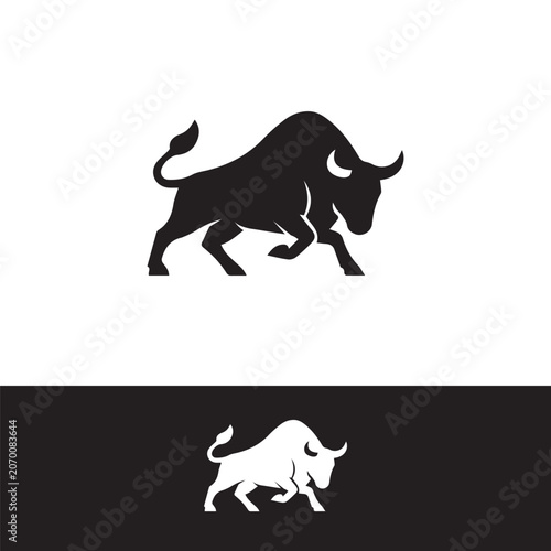 Simple Vector Logo Bull Symbol Black and White on white