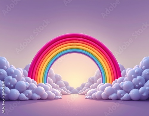 Whimsical Rainbow with Cloudes Pastel Sky