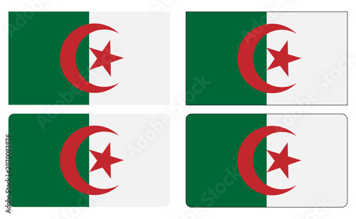 Algeria National flag. Algeria flag in rectangular, heart, round and wave shape with moon and star.