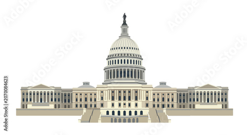 United States Capitol Building Vector Illustration, Washington DC Government Landmark and Political Institution Concept