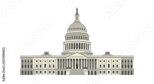 United States Capitol Building Vector Illustration, Washington DC Government Landmark and Political Institution Concept