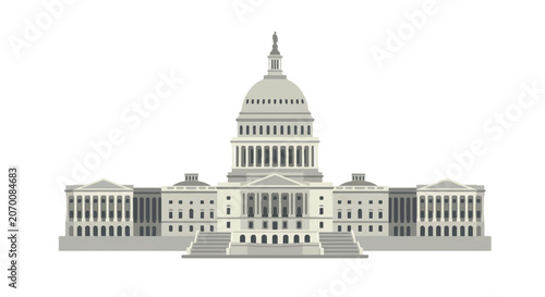 United States Capitol Building Vector Illustration, Washington DC Government Landmark and Political Institution Concept