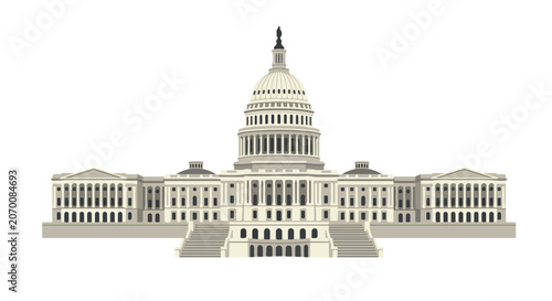 United States Capitol Building Vector Illustration, Washington DC Government Landmark and Political Institution Concept