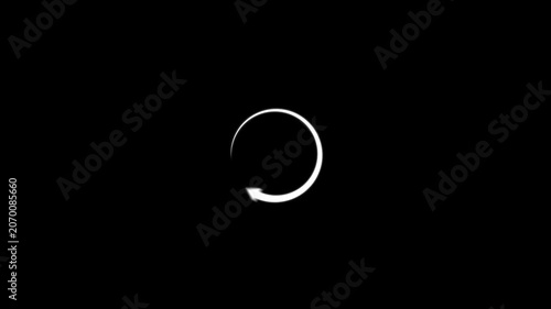 Abstract refresh button animation, circle arrow, reload or rotation icon animated on black background.