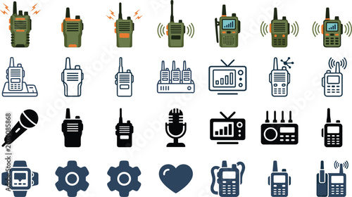 Photos Wireless Communication Device Icon Set with Walkie Talkie Radio Transceivers Bro