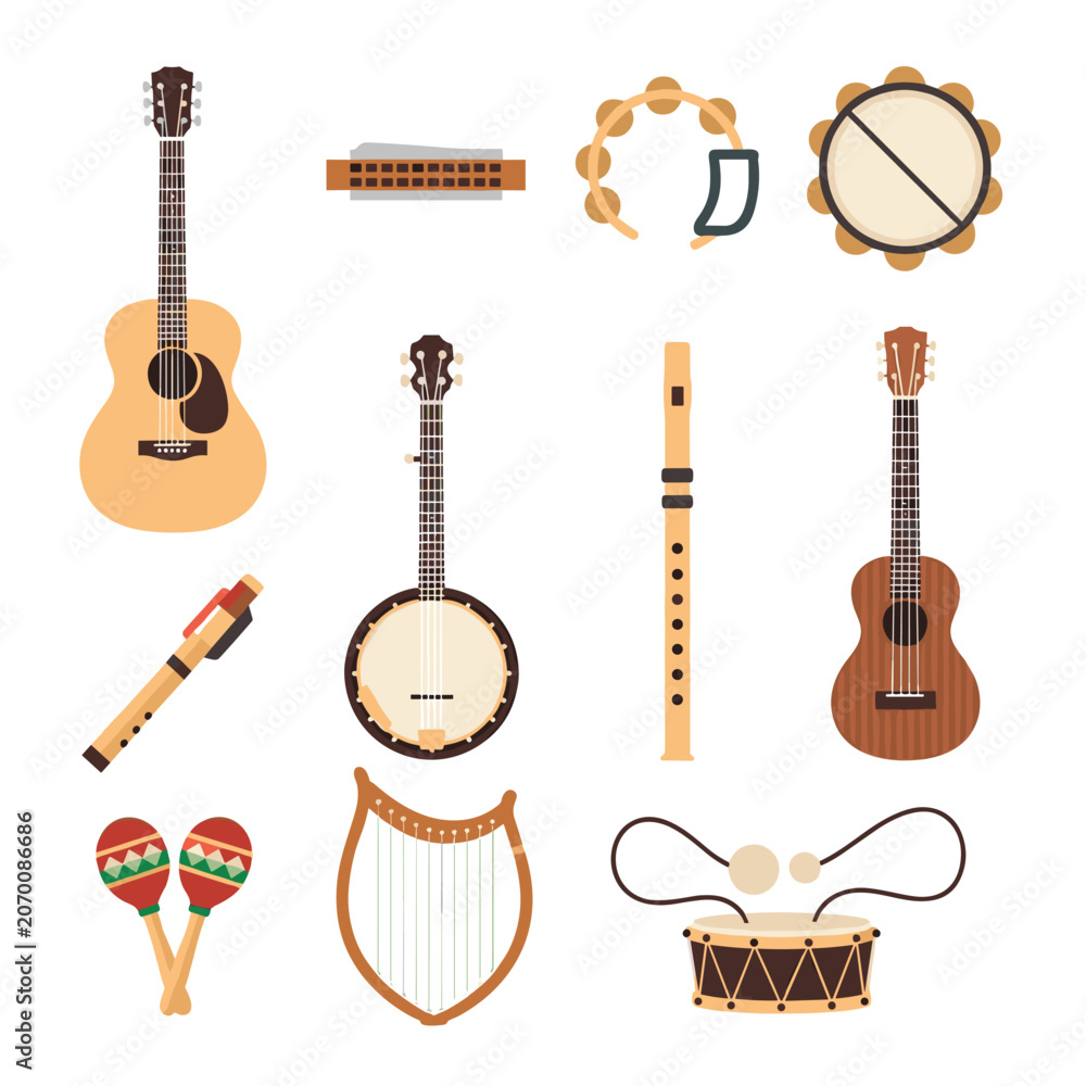 Naklejka premium Acoustic and folk musical instruments collection