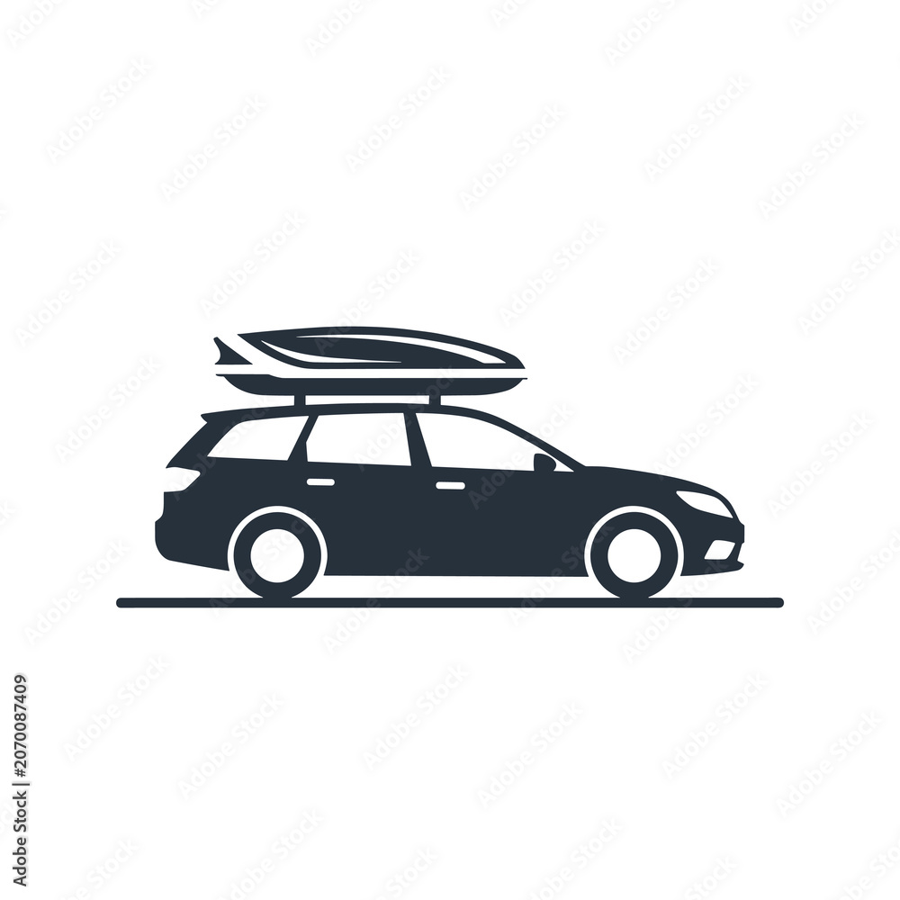Naklejka premium Station wagon car with roof box for travel and road trips