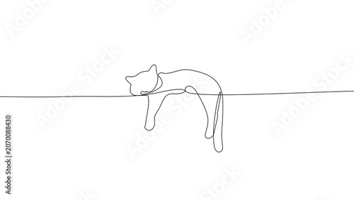 Relaxed Cat One Line Drawing 