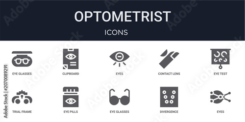 Canvastavla Set of 10 solid Optometrist icons for dashboards, app screens and website sections