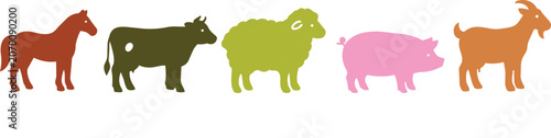 Canvastavla Livestock animal silhouette set featuring horse, cow, sheep, pig and goat for ag