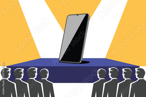 Smartphone presentation on stage with audience in front of it