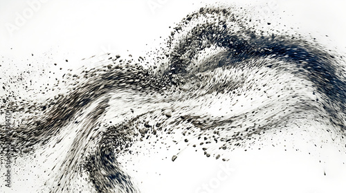 Abstract black ink splatter and soil explosion wave on white background
