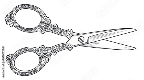 Konstfotografi Ornate vintage metal scissors with floral engraved handles
