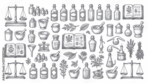 Konstfotografi Collection of vintage apothecary equipment and medicinal herbs