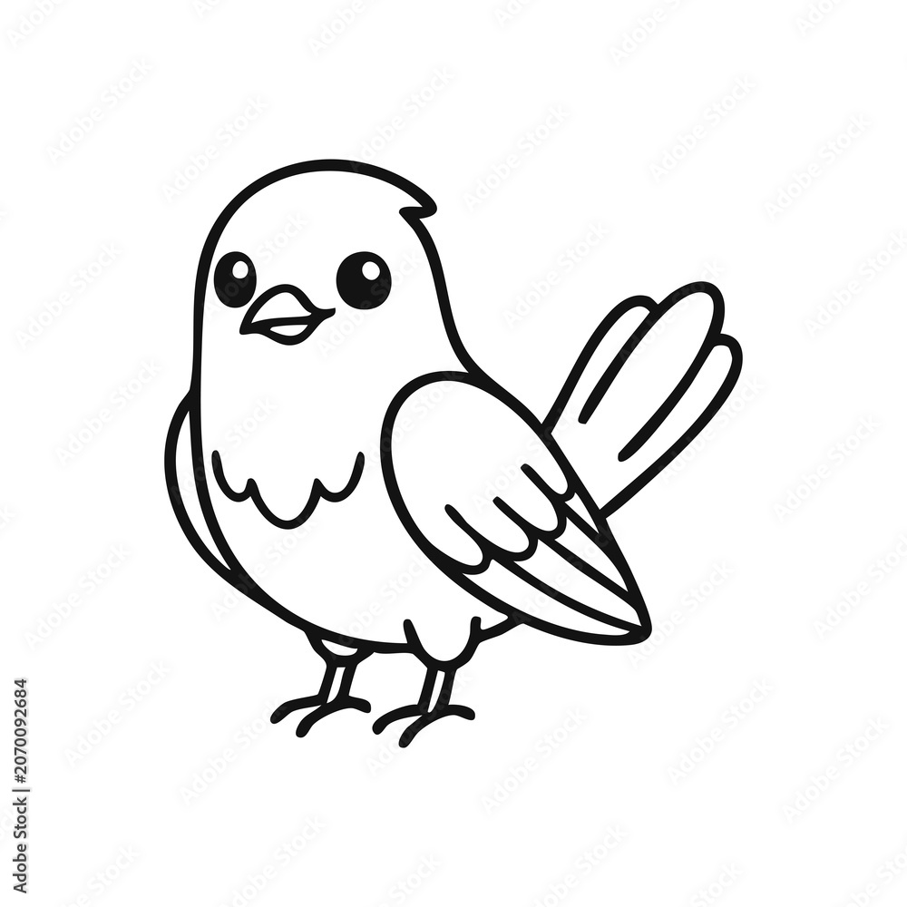 Fototapeta premium Cute little bird standing side view coloring page for kids