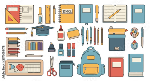 Quadro su tela Comprehensive collection of school stationery and academic supplies