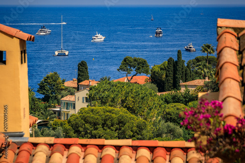 Tablou pe pânză Aerial view of luxury villas on Saint Jean Cap Ferrat peninsula on the French Ri