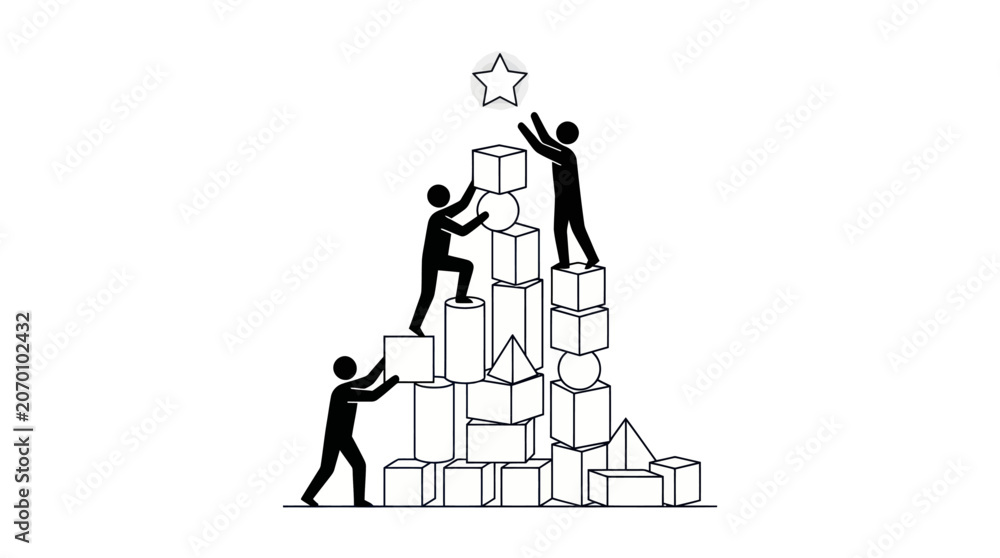 Obraz premium Teamwork Building Blocks Vector Illustration