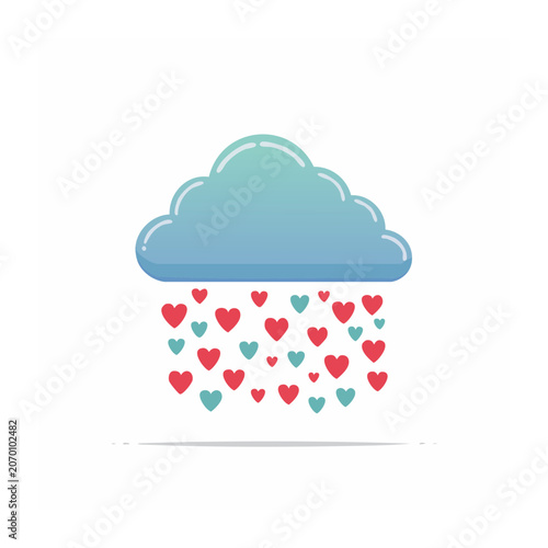 Blue Cloud Raining Hearts Illustration