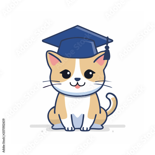 Cute cartoon cat wearing graduation cap