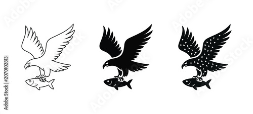 Foto Osprey with fish icons, wildlife vector illustration featuring hunting bird of p