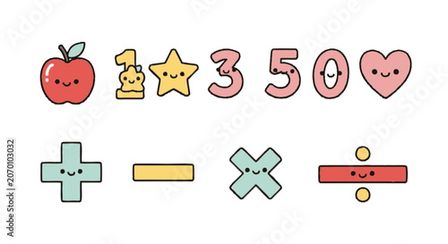 Obraz na plátně Kawaii math symbols and numbers for early childhood learning