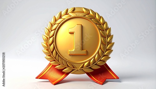 Premium First Prize Medal 3D Icon Isolated on White Background