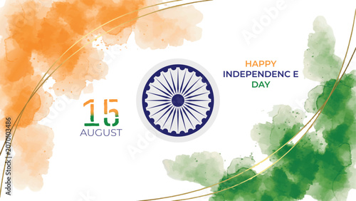 independence day india watercolor background with ashoka chakra patriotic tricolor design template
