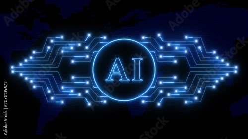 Artificial intelligence technology animation wires AI systems. Tech artificial intelligence technology animation maps world nets. Secure artificial intelligence technology animation loops.