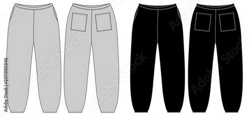 Men's Jogger Sweatpants Template Front and Back View, Blank Athletic Track Pants Vector Illustration