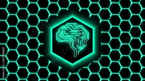 Artificial intelligence animation wires neon neural networks. Tech artificial intelligence animation grids brain models. Cyber artificial intelligence animation processes data paths.