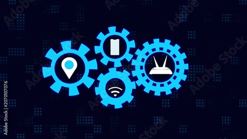 Photo image animation meshes digital gear connection models. Technical photo image animation wires engineering interface icons. Modern photo image animation loops machine links.