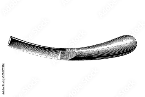 Tableau sur toile Straight razor with curved blade and detailed handle, vintage engraving, old vintage illustration, 1889