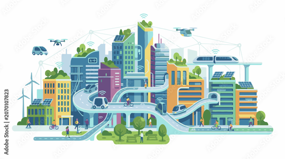 Obraz premium A futuristic cityscape with sustainable buildings and transportation systems (2)