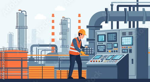 Industrial worker in hard hat operating.