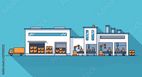 Industrial warehouse with loading docks.