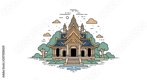 Traditional Khmer Temple Architecture Style Building.