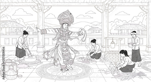 Traditional Thai dancer performs on stage.
