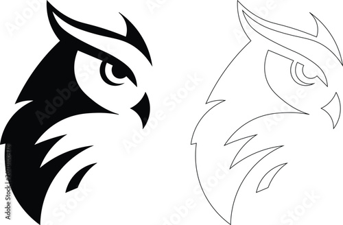 Owl head logo vector graphics in black and white