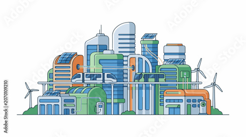 A futuristic cityscape with sleek skyscrapers wind turbines and solar panels (2)